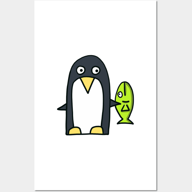 penguin with fish Wall Art by ThomaeArt